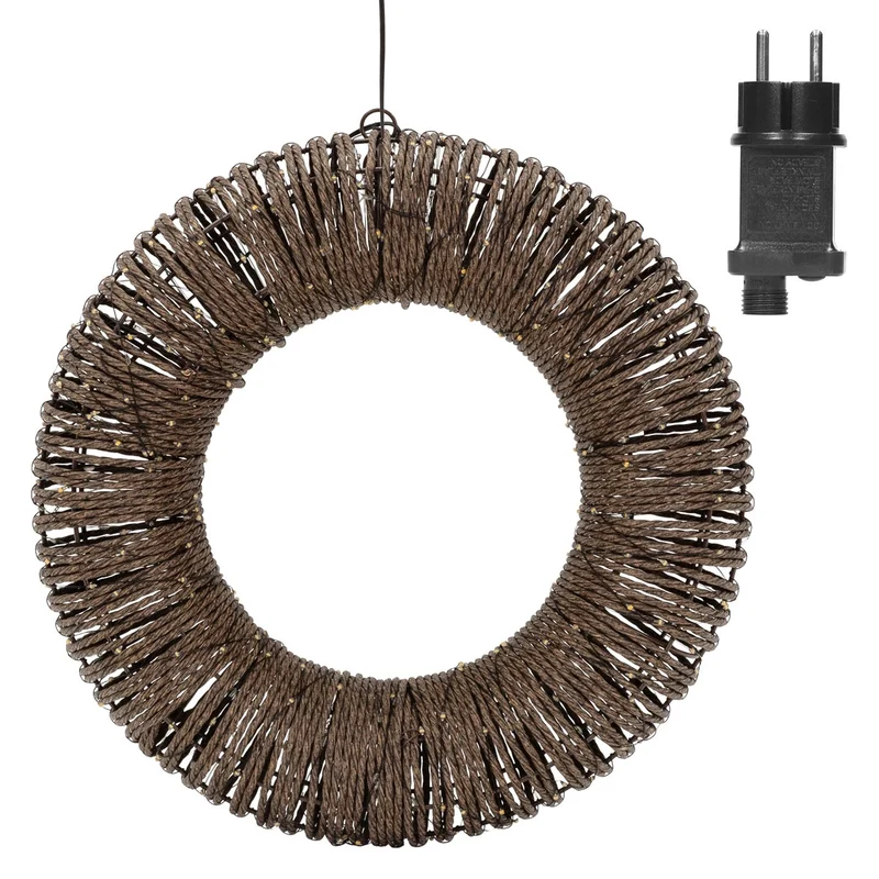 ECD Germany | LED Weihnachtskranz Metall/Seil Warmweiß Weihnachtsdeko mit Lichterkette Timer Lichterkranz Weihnachtsbeleuchtung Außen