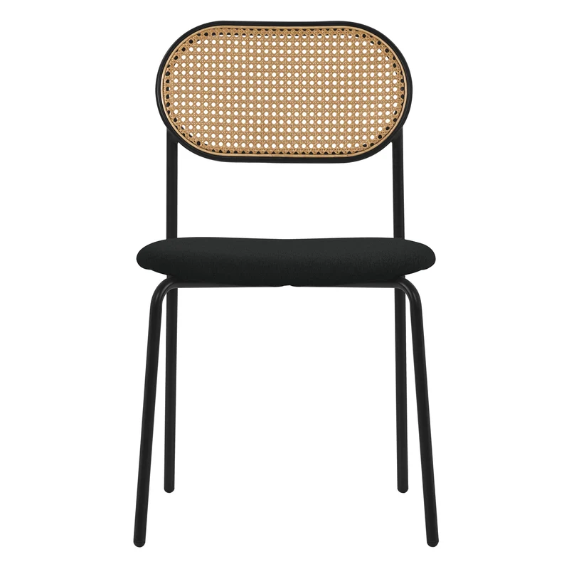 B-Ware Esszimmerstuhl 2er Set Schwarz bis 120 kg Rattan Rückenlehne ML-Design