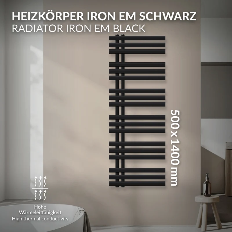 Design Badheizkörper Iron EM 500x1400 mm Schwarz matt Luxe Bath