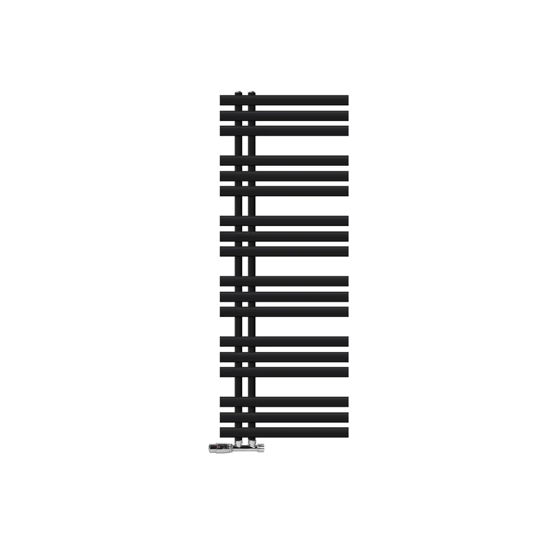 Design Badheizkörper Iron EM 500x1400 mm Schwarz matt mit Wand Thermostatventil LuxeBath