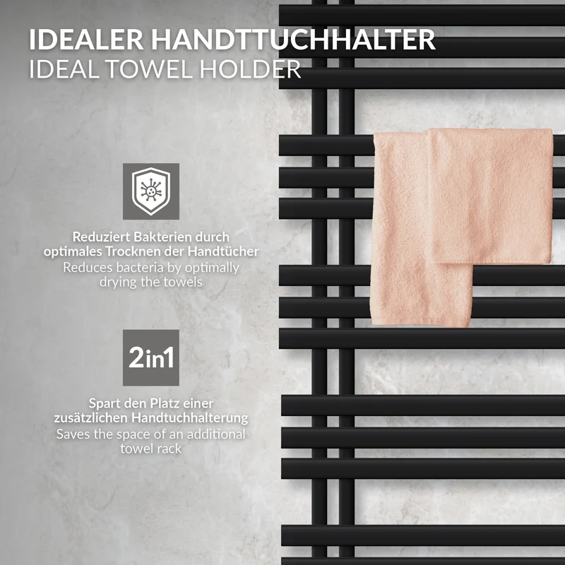 Badheizkörper Elektrisch Iron EM mit Heizstab 1200W 500x1400 mm Schwarz matt LuxeBath