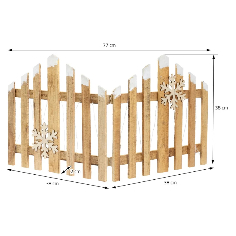 ECD Germany | LED Weihnachtszaun aus Holz, Weihnachtsdeko, Mini Gartenzaun beleuchtet, Mini-Lattenzaun