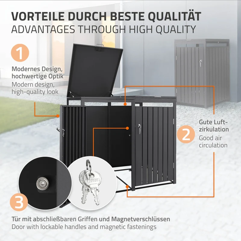 Mülltonnenbox 3er bis 240L 200x80x120 cm aus Stahl in Anthrazit ML-Design