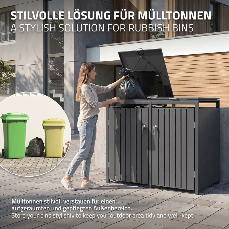 Mülltonnenbox 3er bis 240L 200x80x120 cm aus Stahl in Anthrazit ML-Design