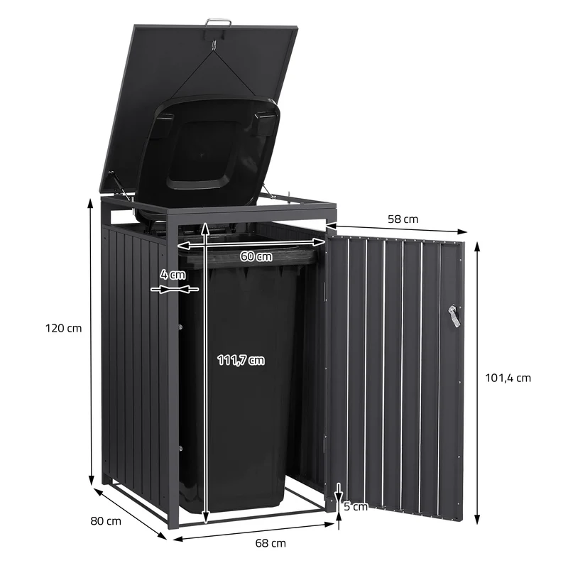 Mülltonnenbox 3er bis 240L 200x80x120 cm aus Stahl in Anthrazit ML-Design