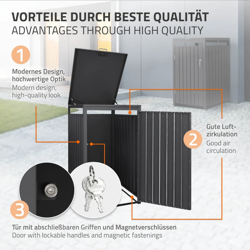 Mülltonnenbox 1er bis 240L 68x80x120 cm aus Stahl in Anthrazit ML-Design