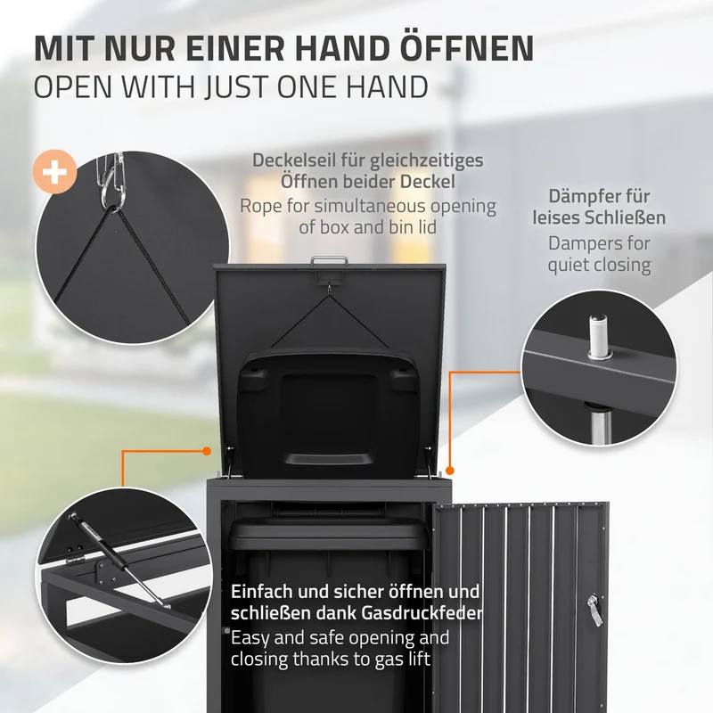 Mülltonnenbox 1er bis 240L 68x80x120 cm aus Stahl in Anthrazit ML-Design