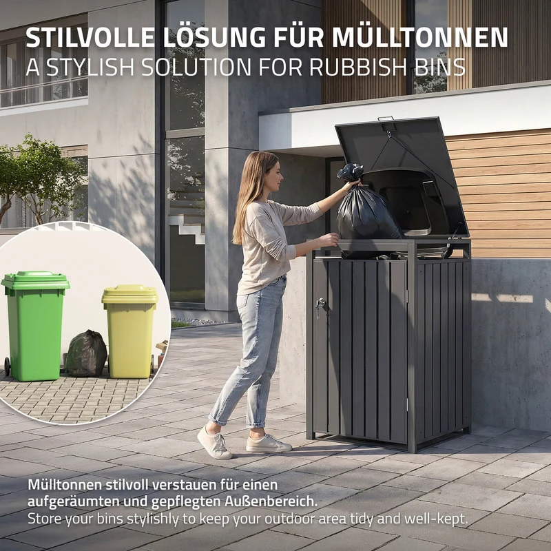 Mülltonnenbox 1er bis 240L 68x80x120 cm aus Stahl in Anthrazit ML-Design