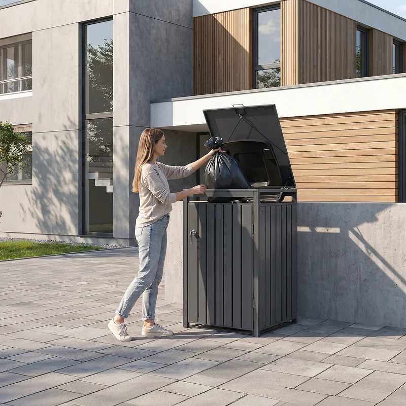 Mülltonnenbox 1er bis 240L 68x80x120 cm aus Stahl in Anthrazit ML-Design