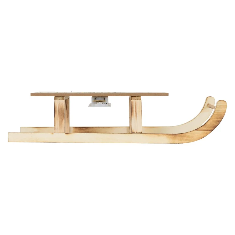 ECD Germany | Weihnachtsschlitten mit warmweißen LED, Braun, aus Holz, Weihnachtsdeko mit Timer, Batteriebetrieb