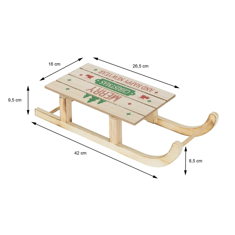 ECD Germany | Weihnachtsschlitten mit warmweißen LED, Braun, aus Holz, Weihnachtsdeko mit Timer, Batteriebetrieb
