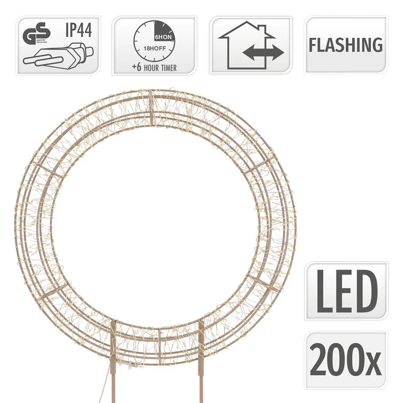 ECD Germany | LED Weihnachtskranz mit Sockel Metall Warmweiß Kranz Lichterkranz Weihnachtsdeko mit Lichterkette Weihnachtsbeleuchtung Außen