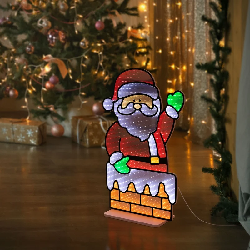 ECD Germany | LED Weihnachtsdeko Infinity Mirror Innen, Weihnachtsbeleuchtung, 3D Dekofigur, Spiegel Lichterkette