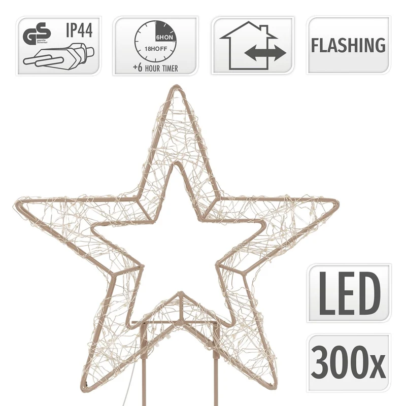 ECD Germany | LED Weihnachtsstern auf Sockel 48,5 cm Warmweiß Stern Leuchtstern Weihnachtsdeko mit Lichterkette Weihnachtsbeleuchtung Außen mit Timer