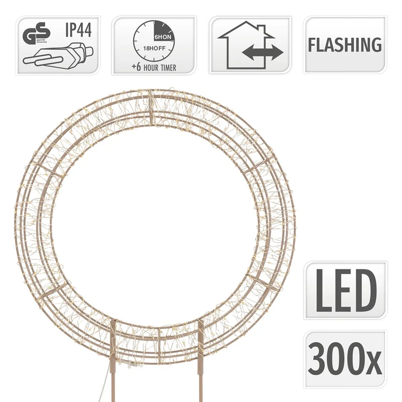 ECD Germany | LED Weihnachtskranz mit Sockel 53 cm Metall Warmweiß Kranz Lichterkranz Weihnachtsdeko mit Lichterkette Weihnachtsbeleuchtung Außen