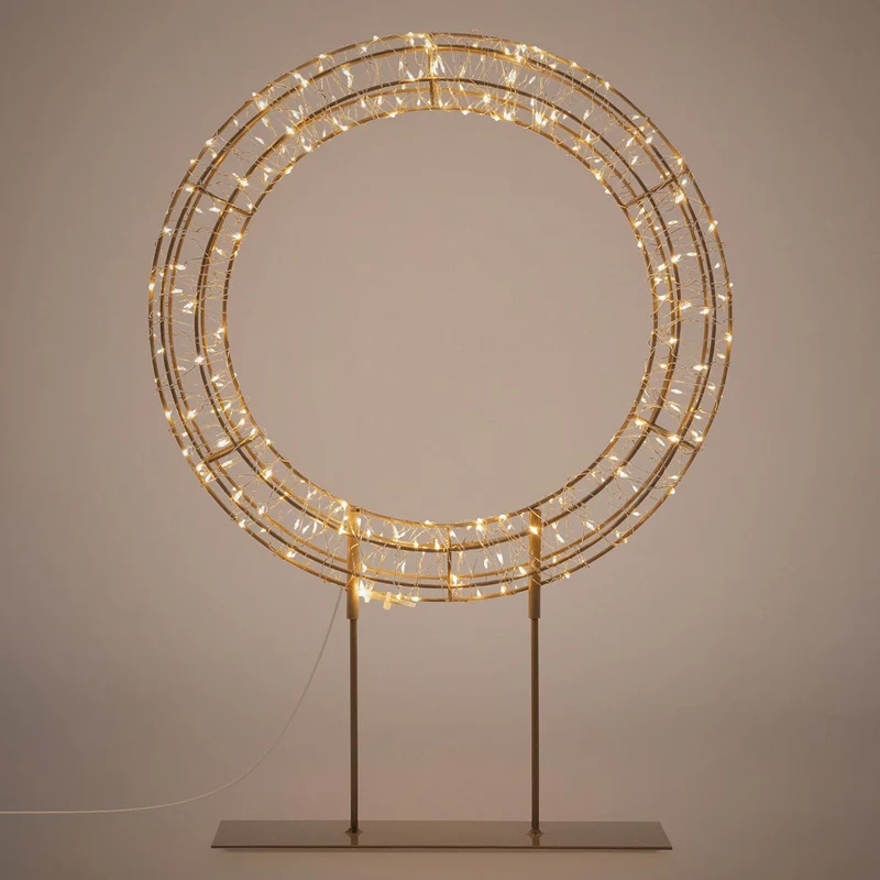 ECD Germany | LED Weihnachtskranz mit Sockel 53 cm Metall Warmweiß Kranz Lichterkranz Weihnachtsdeko mit Lichterkette Weihnachtsbeleuchtung Außen
