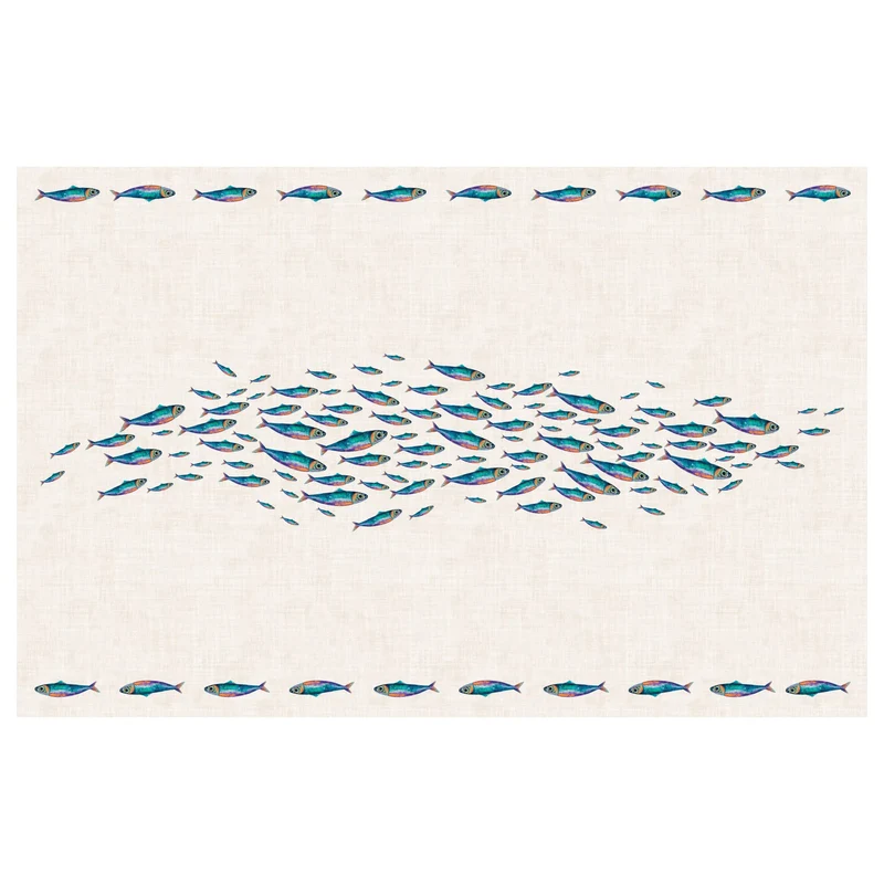 Tovaglia in Raso di Cotone Fantasia Marina - Sardine