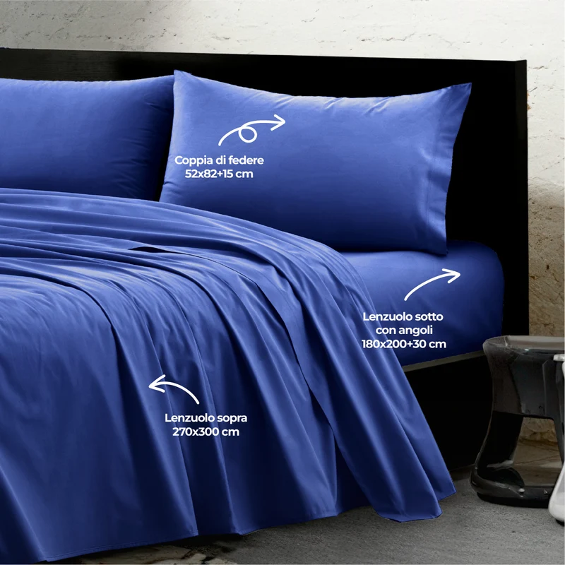 Completo Lenzuola Matrimoniale 100% Cotone Percalle Il Gruppone