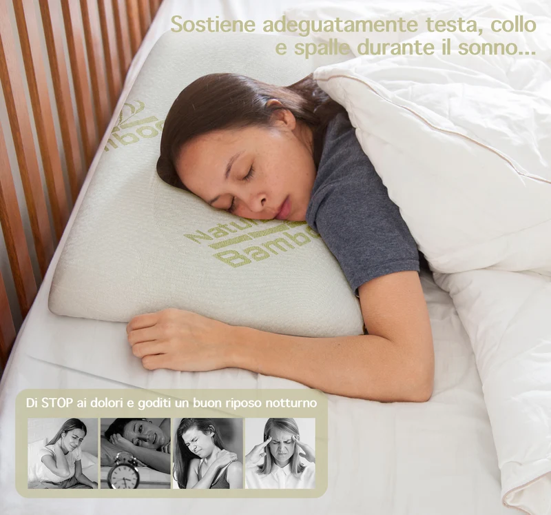 Coppia Guanciali In Vero Memory Foam Cuscino Saponetta Fodera Bambù Il Gruppone