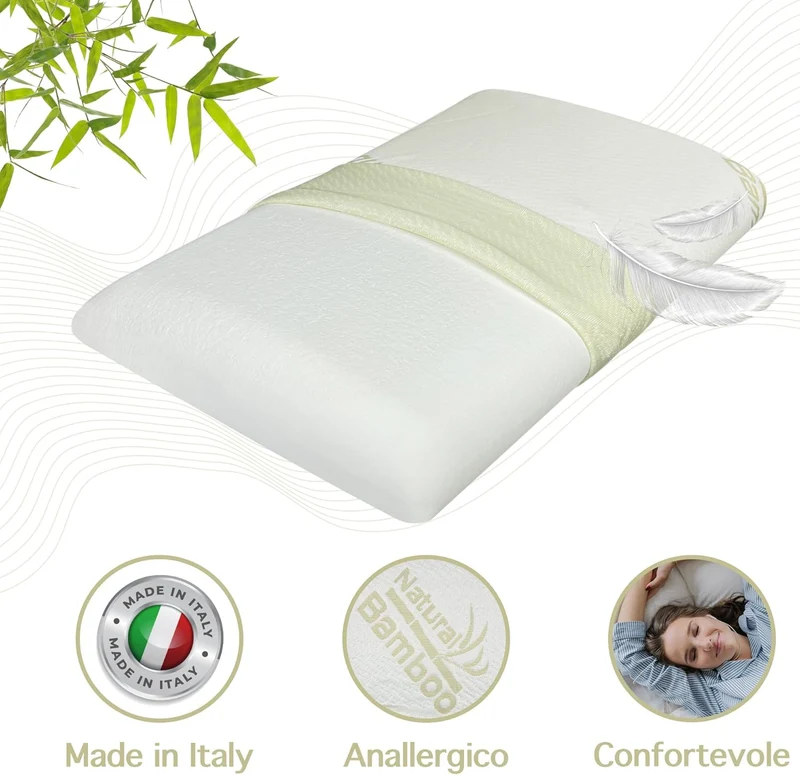 Coppia Guanciali In Vero Memory Foam Cuscino Saponetta Fodera Bambù Il Gruppone
