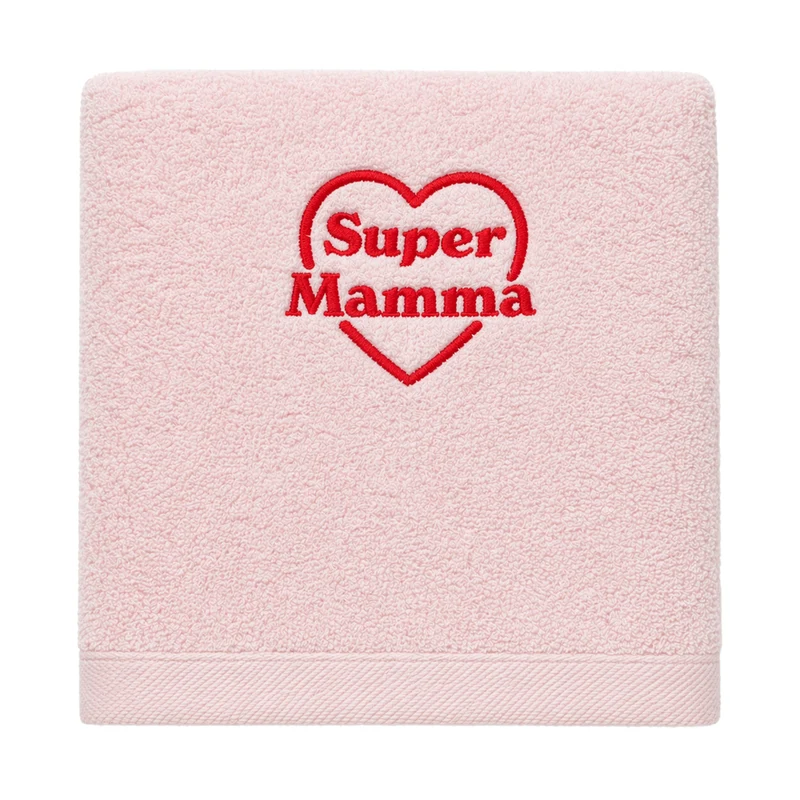 Coppia di Asciugamani in Spugna di Cotone con Ricamo - Super Mamma