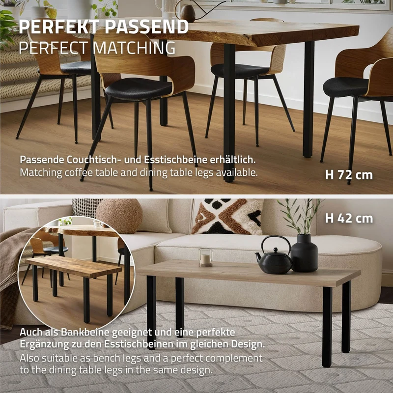 ML-Design | 4er Set Tischbeine I-Design aus pulverbeschichteter Stahl, höhenverstellbare Möbelfüße