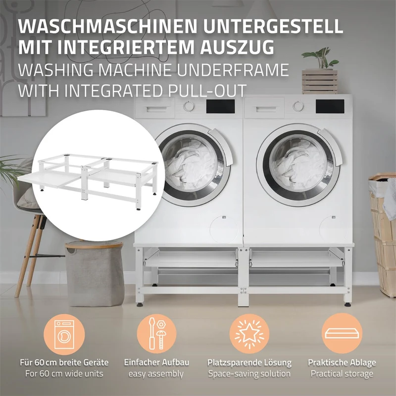 ML-Design | Waschmaschinen Untergestell mit ausziehbarer Ablage 122x53,5x37 cm aus Stahl, Unterschrank doppel