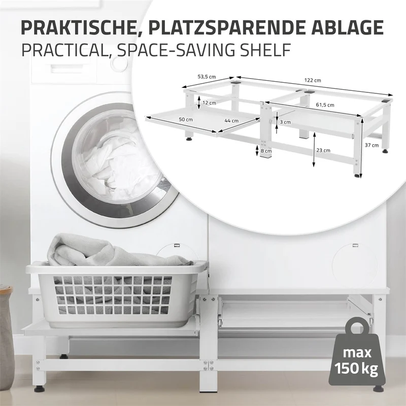 ML-Design | Waschmaschinen Untergestell mit ausziehbarer Ablage 122x53,5x37 cm aus Stahl, Unterschrank doppel