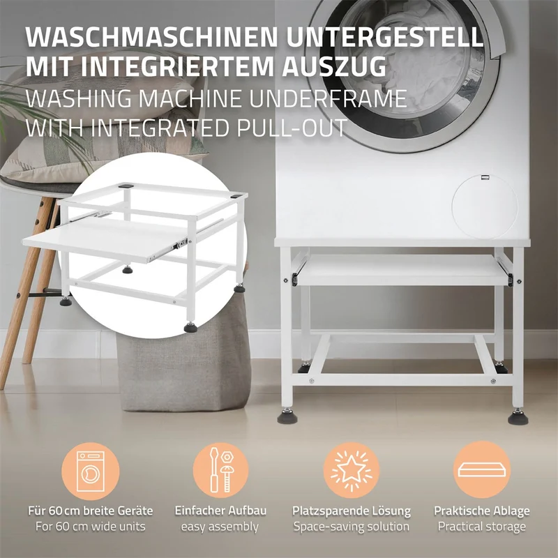 ML-Design | Waschmaschinen Untergestell mit ausziehbarer Ablage 62,5x50,1x40,5 cm aus Stahl, Unterschrank