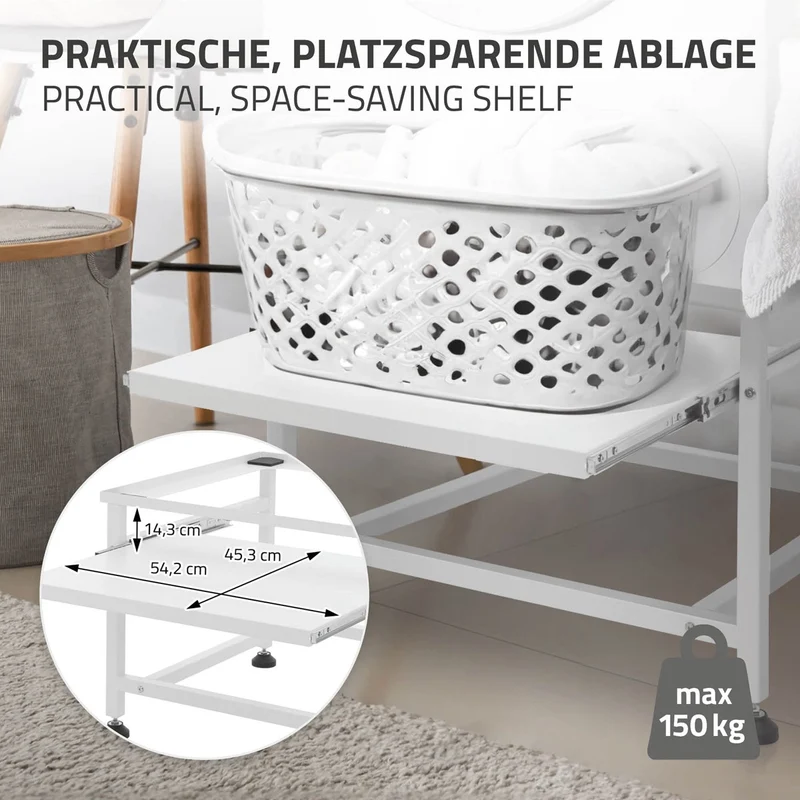 ML-Design | Waschmaschinen Untergestell mit ausziehbarer Ablage 62,5x50,1x40,5 cm aus Stahl, Unterschrank