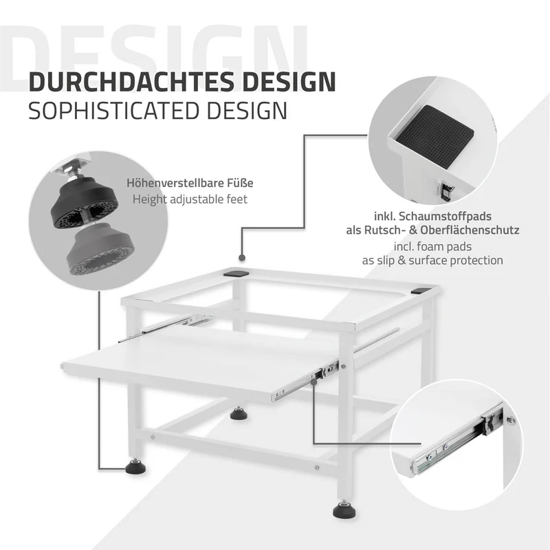 ML-Design | Waschmaschinen Untergestell mit ausziehbarer Ablage 62,5x50,1x40,5 cm aus Stahl, Unterschrank