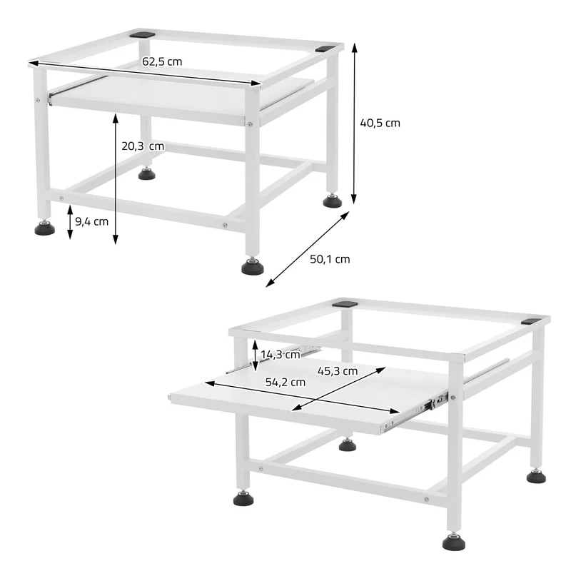 ML-Design | Waschmaschinen Untergestell mit ausziehbarer Ablage 62,5x50,1x40,5 cm aus Stahl, Unterschrank