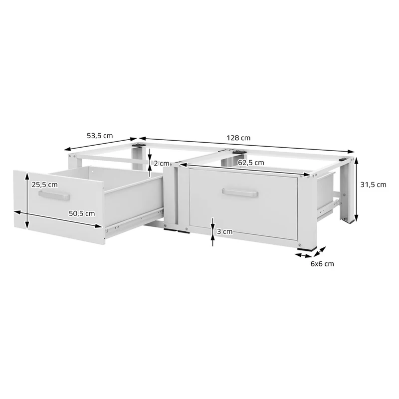 ML-Design | Waschmaschinen Untergestell mit 2 Schubladen 128x53,5x31,5 cm aus Stahl, Unterschrank doppel