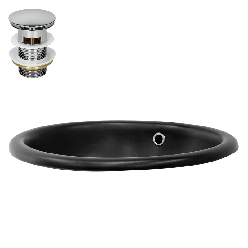 LuxeBath | Waschbecken Oval mit Überlauf 49x40,5x19,5 cm aus Keramik, Waschplatz Handwaschbecken