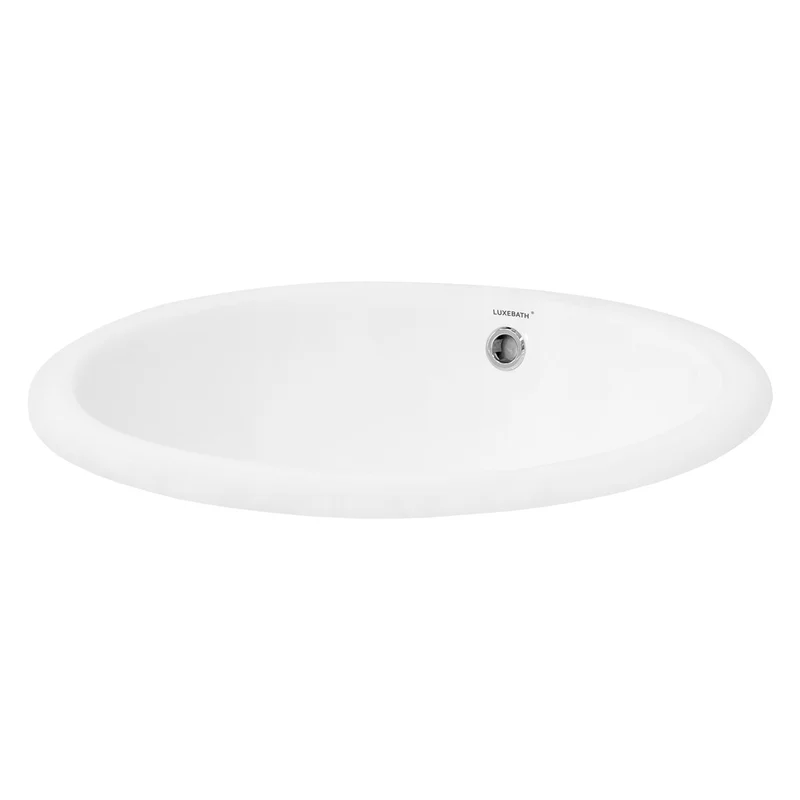 LuxeBath | Waschbecken Oval mit Überlauf 49x40,5x19,5 cm aus Keramik, Waschplatz Handwaschbecken
