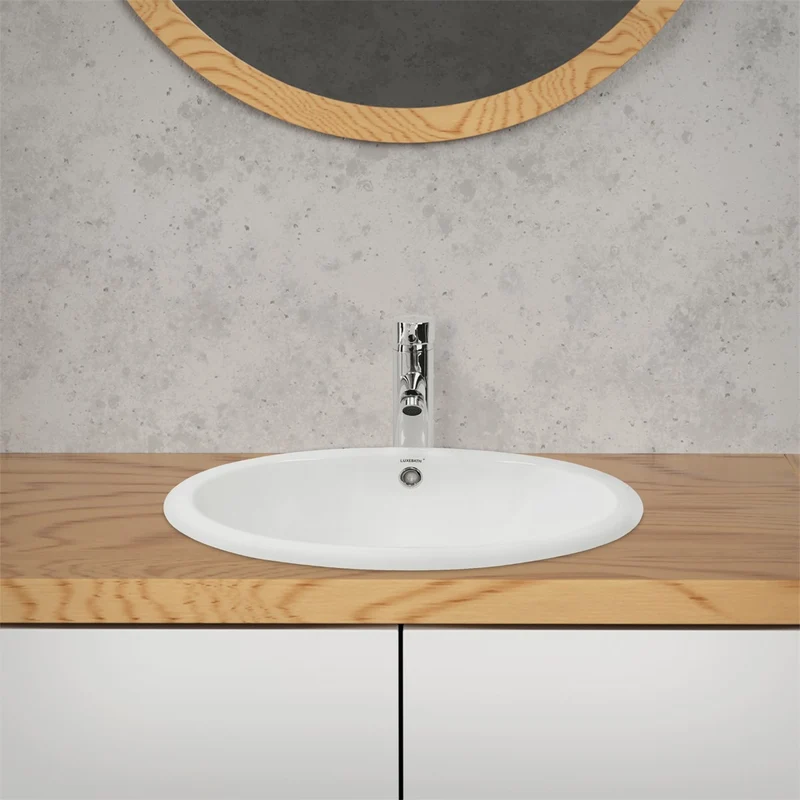 LuxeBath | Waschbecken Oval mit Überlauf 49x40,5x19,5 cm aus Keramik, Waschplatz Handwaschbecken