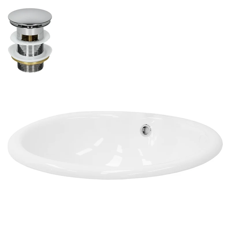 LuxeBath | Waschbecken Oval mit Überlauf 49x40,5x19,5 cm aus Keramik, Waschplatz Handwaschbecken