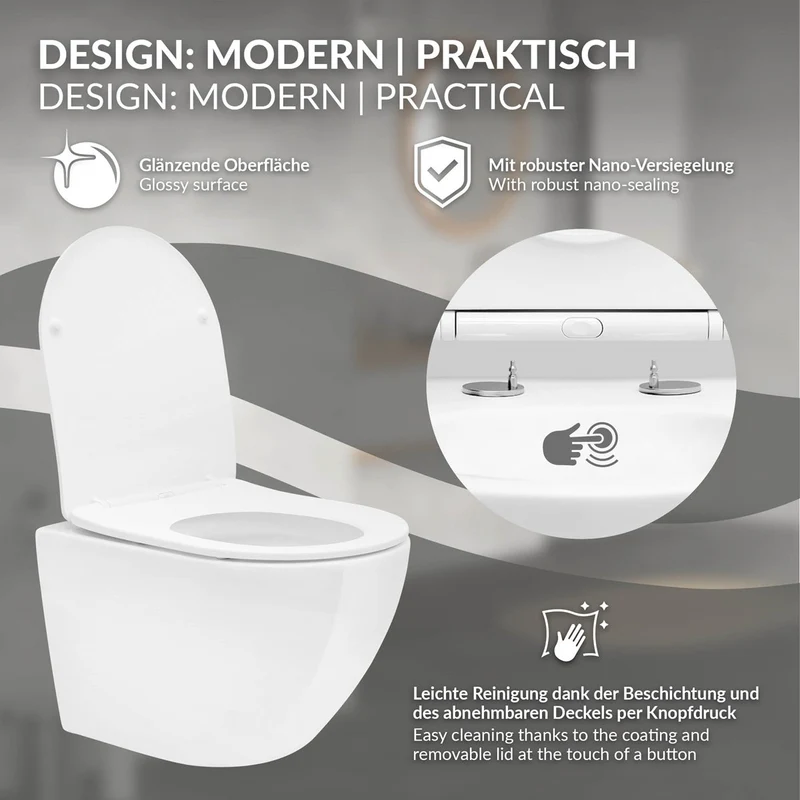 LuxeBath | Wand-WC Hänge Toilette aus Keramik kurz / lang Spülrandlos mit Softclose