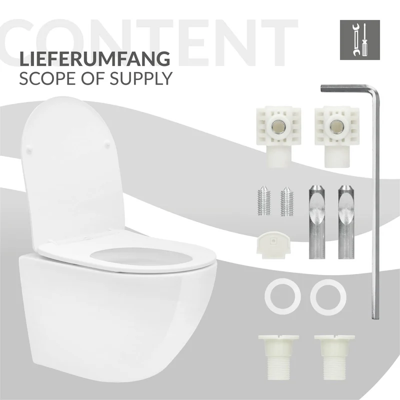 LuxeBath | Wand-WC Hänge Toilette aus Keramik kurz / lang Spülrandlos mit Softclose