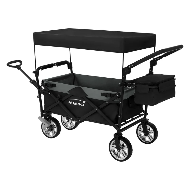 HAUKI | Bollerwagen faltbar mit Dach und Tasche aus Stahl Transportwagen Handwagen klappbar für Kinder, Picknick, Camping & Garten