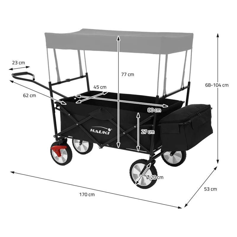 HAUKI | Bollerwagen faltbar mit Dach und Tasche aus Stahl Transportwagen Handwagen klappbar für Kinder, Picknick, Camping & Garten