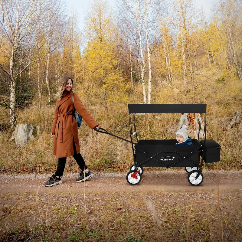 HAUKI | Bollerwagen faltbar mit Dach und Tasche aus Stahl Transportwagen Handwagen klappbar für Kinder, Picknick, Camping & Garten