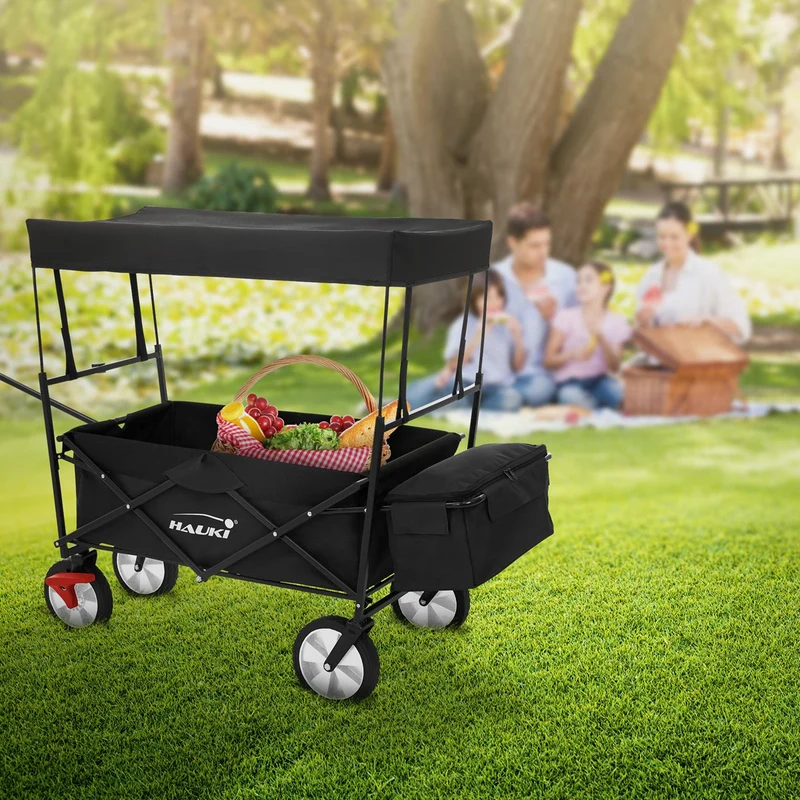 HAUKI | Bollerwagen faltbar mit Dach und Tasche aus Stahl Transportwagen Handwagen klappbar für Kinder, Picknick, Camping & Garten