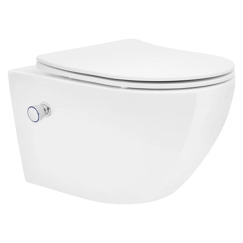 Wand-WC Hänge Toilette aus Keramik 54 cm lang Spülrandlos mit Bidet & Softclose LuxeBath