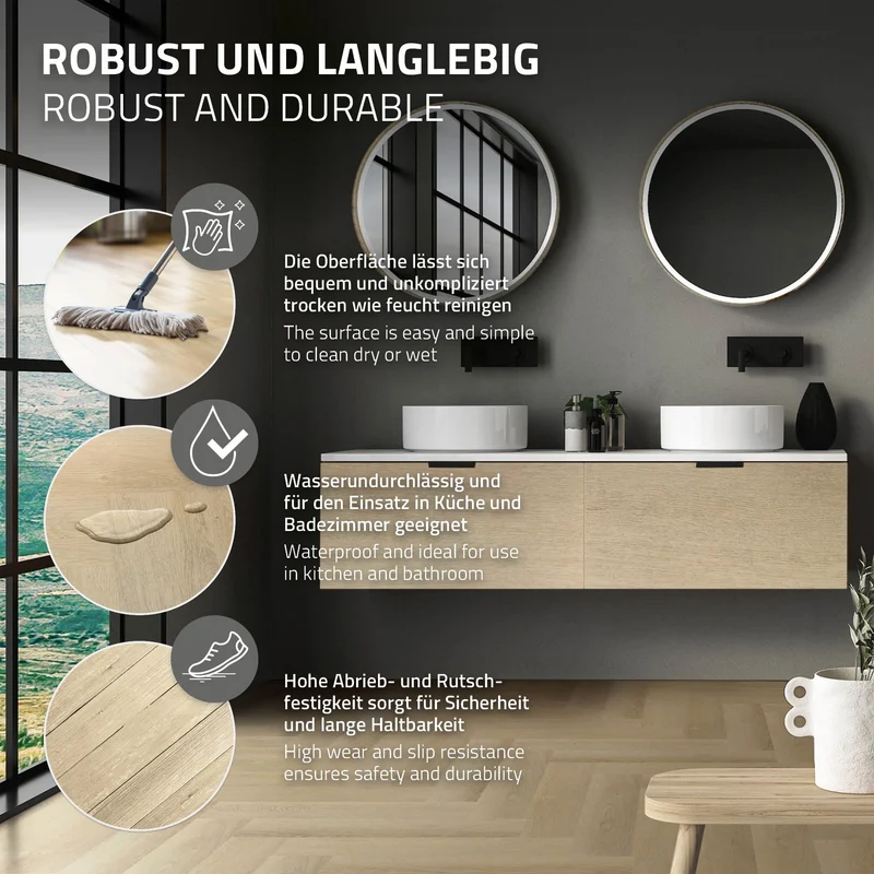 PVC Vinylboden Bodenbelag Set à 20 Dielen 4,2mm für 1,56m² mit Klick-System Fischgräte Eiche natur ML-Design
