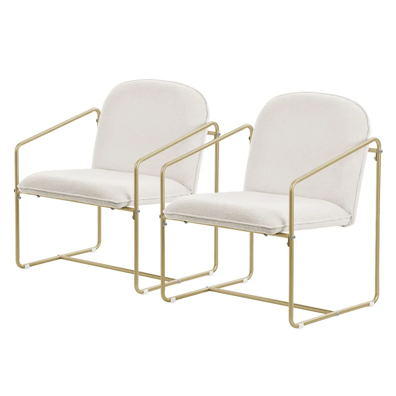 2er Set Sessel Beige mit goldenem Stahlgestell Relaxsessel mit Arm-& Rückenlehne ML-Design