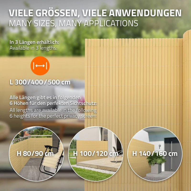 Sichtschutzmatte 100x300 cm Sichtschutzzaun Windschutz Balkonschutz PVC Bambus UV-beständig