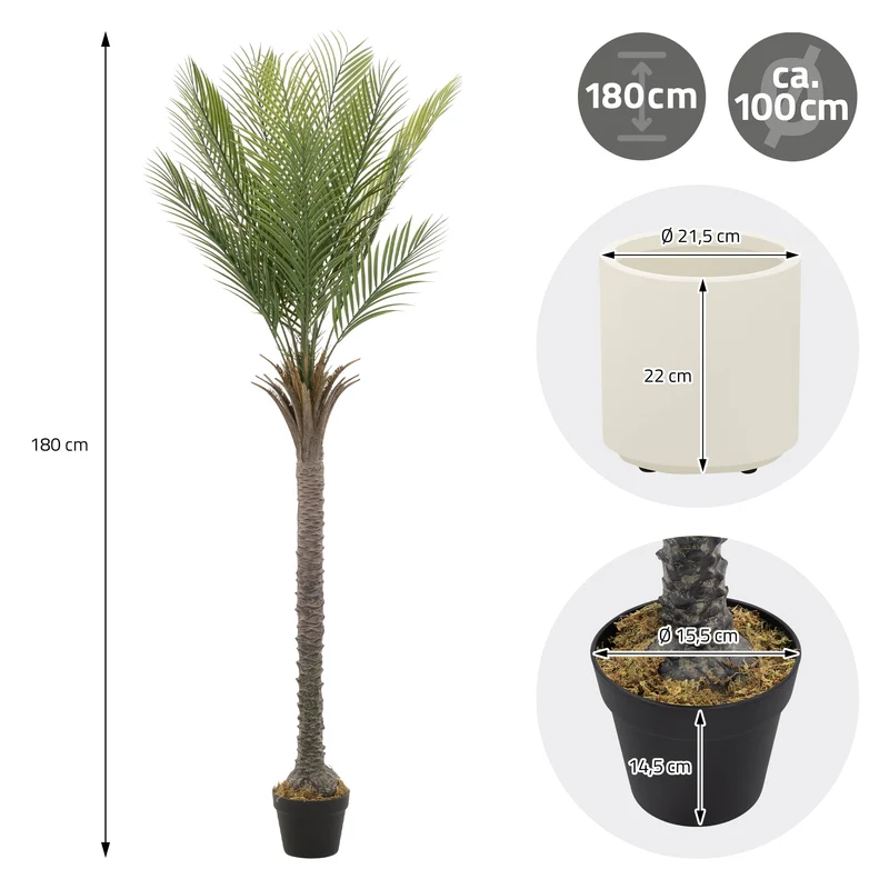 Künstliche Palme 180 cm Tropische Kunstpalme im Topf ML-Design