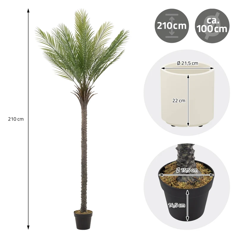 Künstliche Palme 210 cm Tropische Kunstpalme im Topf ML-Design