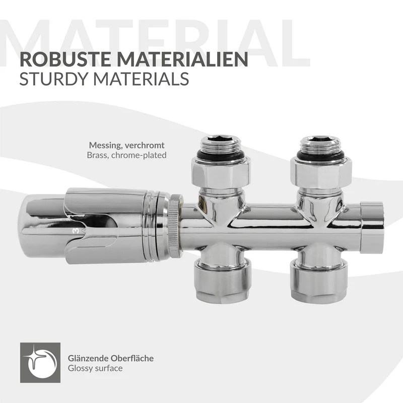 Ventil Armaturen Set Multiblock Chrome Durchgangsform inkl. Thermostatkopf LuxeBath